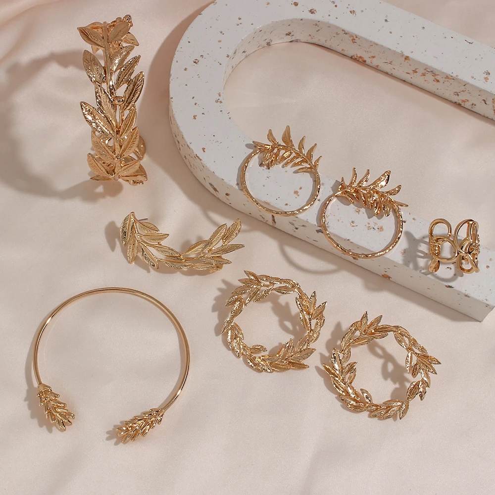 

Luxury Gifts 2021 Bohemia Tropical Plant Pattern Gold Earrings Set for Female No Piercing Ear Cuffs Vintage Jewelry for Women