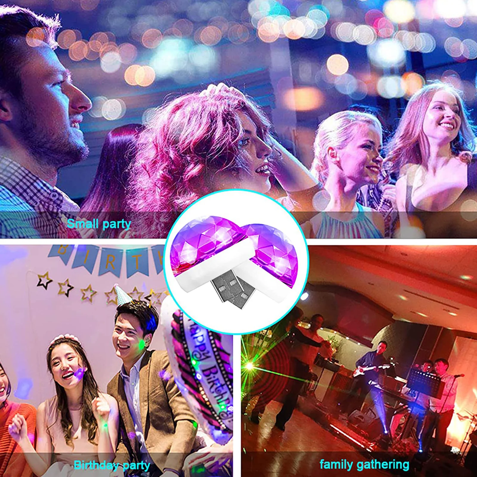 

Mini USB Disco Light, Sound Activated LED Magic Disco Ball Lamps, Car Atmosphere Strobe Stage Lights for Home Room Party