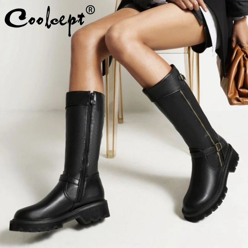 

Женские сапоги Coolcept на толстом высоком каблуке и платформе, Размеры 33-43, женская обувь на шнуровке, новинка 2022, модные длинные сапоги, Клубна...