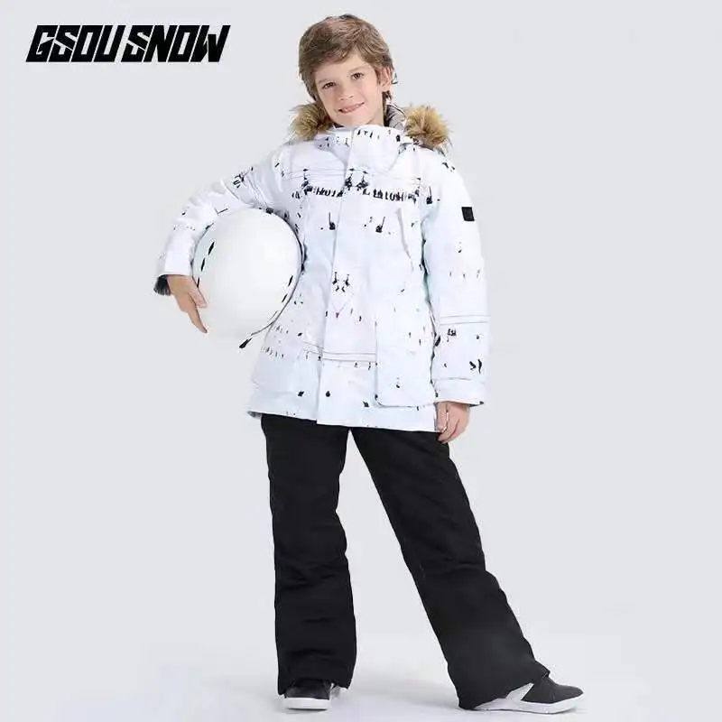 

GSOU SNOW Boys Ski Suit Kids Snowboard Jacket Pant Windproof Waterproof Winter Clothing Trouser Children Outdoor Sport Wear Suit