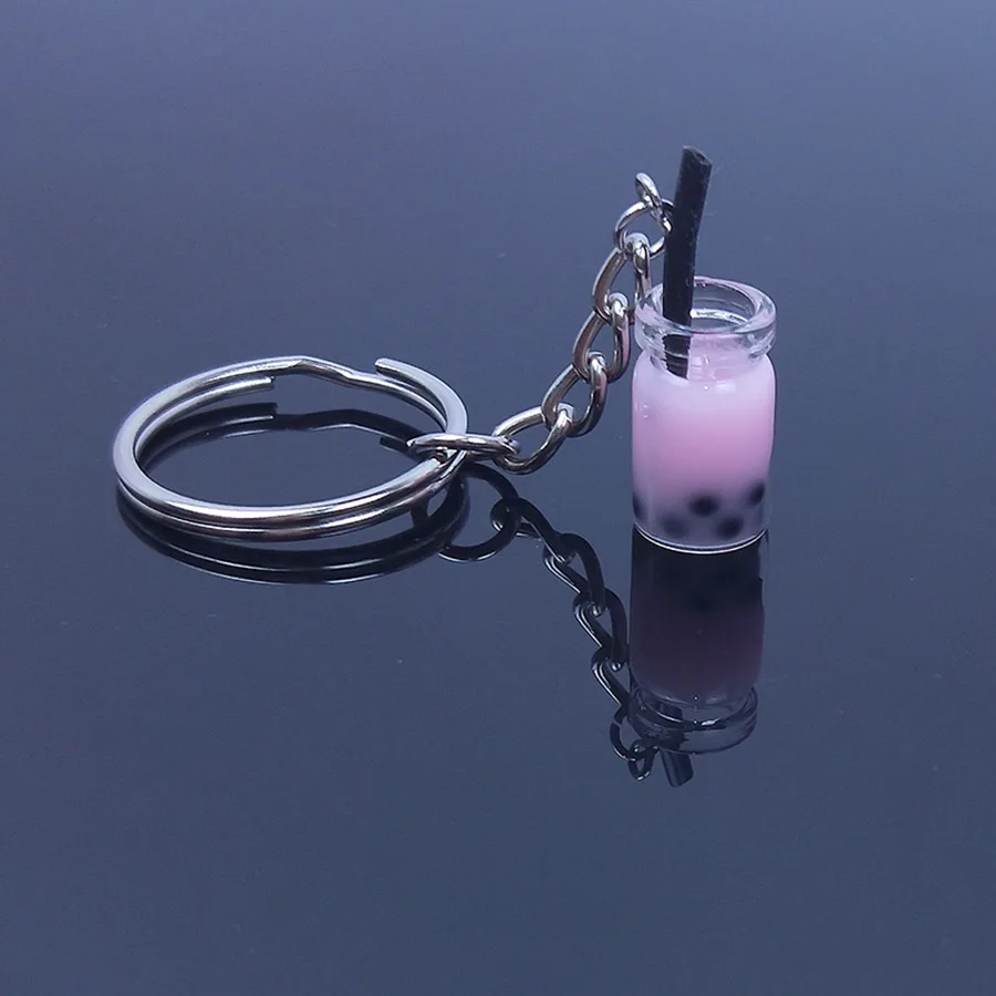 Pink Acrylic Cute Keychain Ice Cream Pearl Milk Tea Drink Bottle Keyring Bag Pendant Couples Women Men Girl Gift Trinket Dropshipping - Цвет: Pink