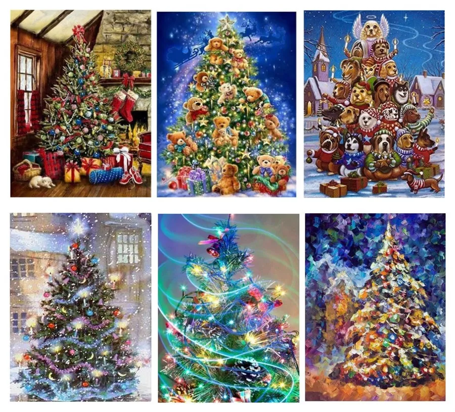 Полное сверление DIY алмаз мультфильм Рождество дерево Алмазная картина