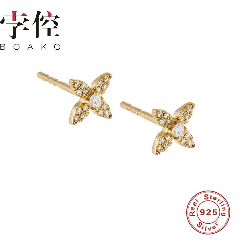 Женские серьги-кольца BOAKO из стерлингового серебра 925 пробы с четырьмя листьями