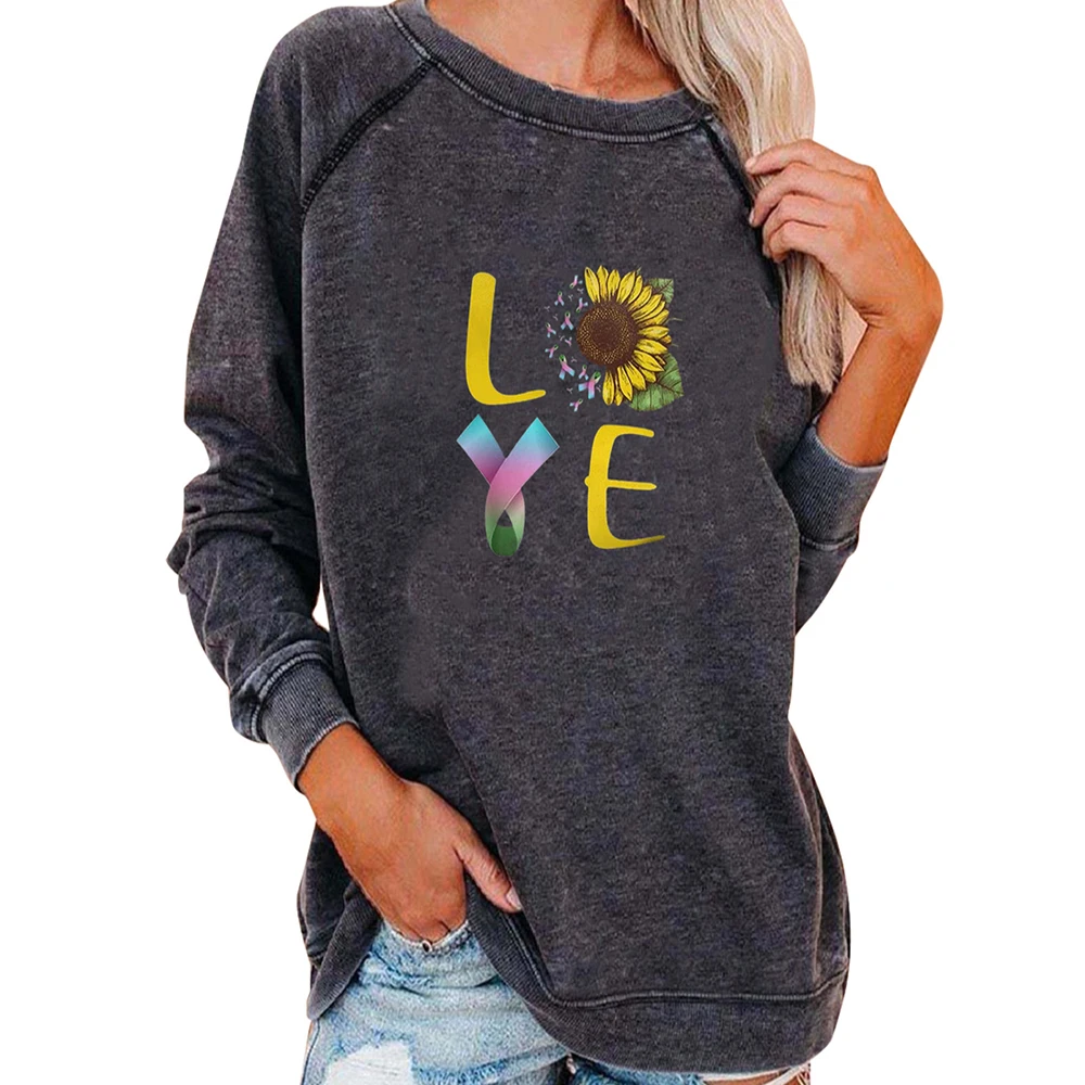 

Свитшот женский с принтом подсолнуха, Модный повседневный простой пуловер в стиле ретро, с надписью, Осень-зима