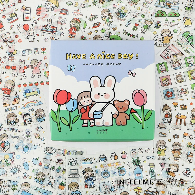 

100 Pieces Of Creative Cartoon And Paper Sticker Gift Box Happy Planet Series Cute Hand Account Material Sticker Stationery