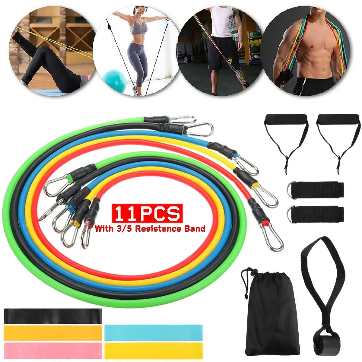

New 11Pcs Resistance Bands Set Yoga Exercise Fitness Band Rubber Loop Tube Bands Gym Fitness Exercise Pilates Yoga Brick