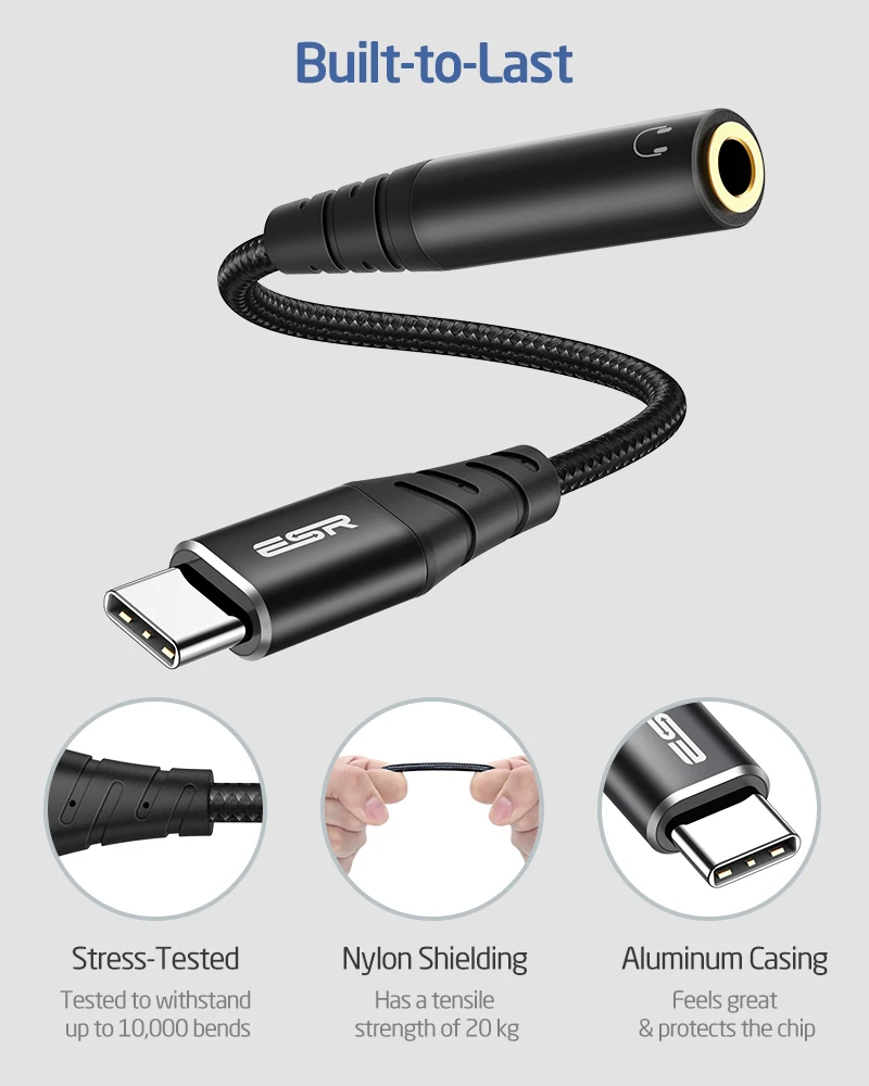 Переходник ESR с USB C на 3 5 мм AUX для наушников типа аудиокабель iPad Pro 11 2020 Samsung S20