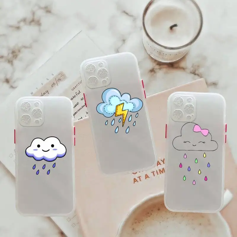

Cartoon Clouds rainbow raindrops Phone Case matte transparent For iphone 7 8 11 12 13 plus mini x xs xr pro max cover