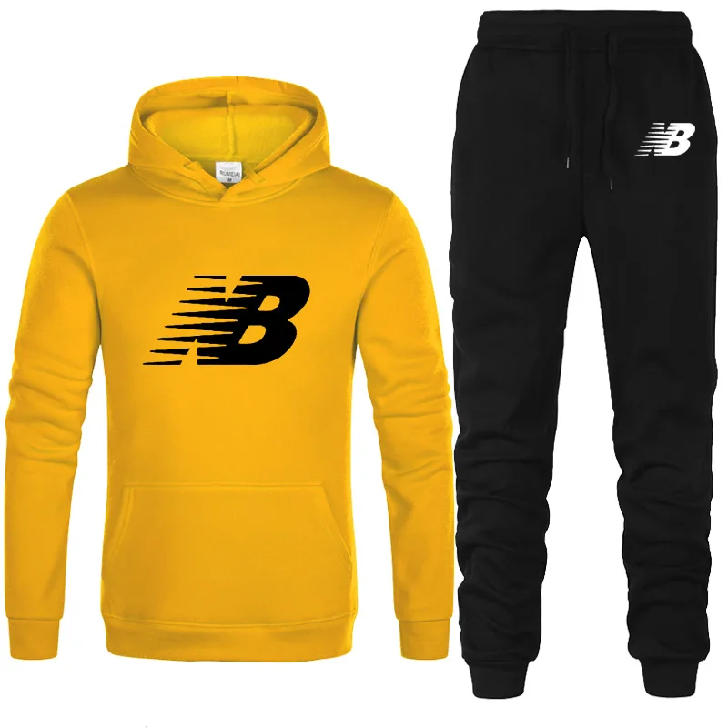 

Spring Autumn 2021 Men Tracksuit Outfit Long Sleeve Hooded Tops Men Clothing 2 Pieces Set Free Shipping