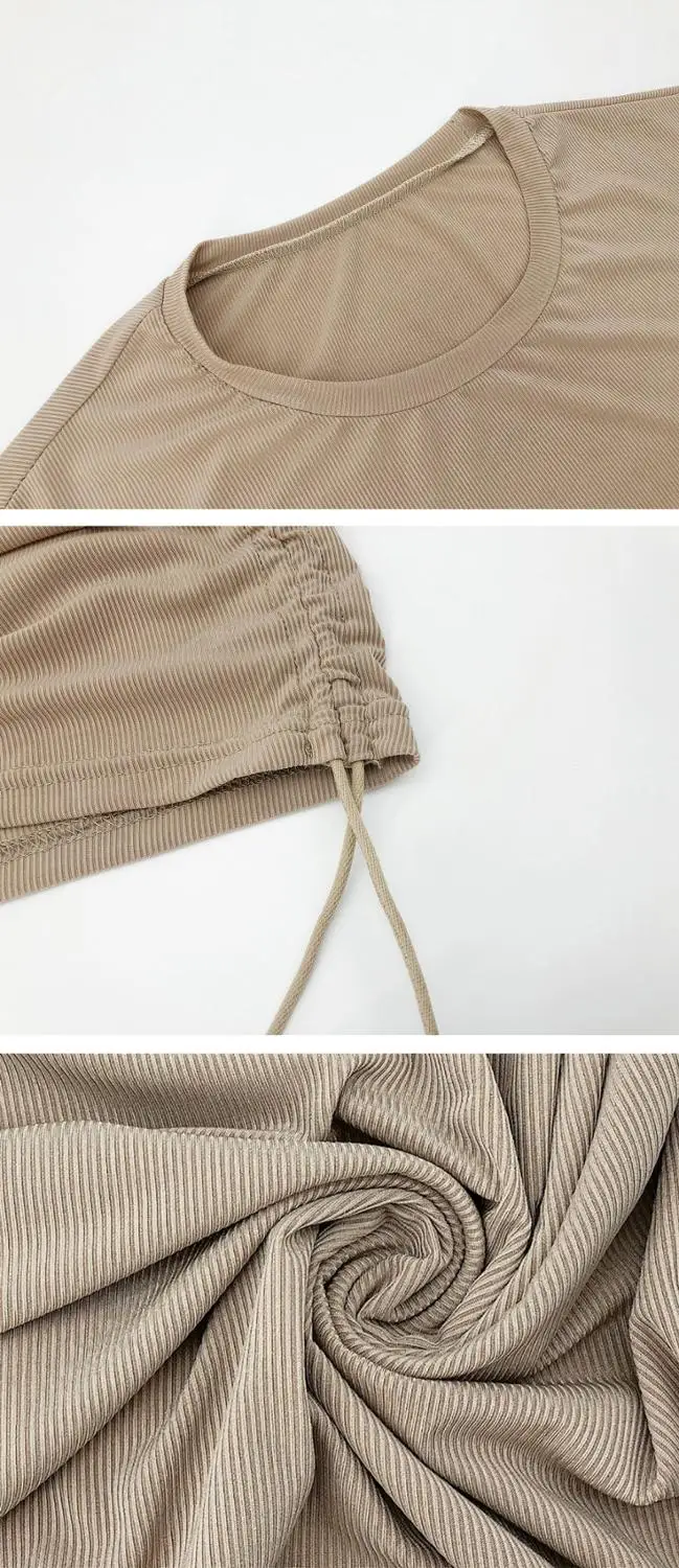 

Women Autumn Pencil Dress Shrinkage Drawstring Design O-neck Long Sleeve Solid Casual Slim Knitted Mini Dress Elegant Vestidos