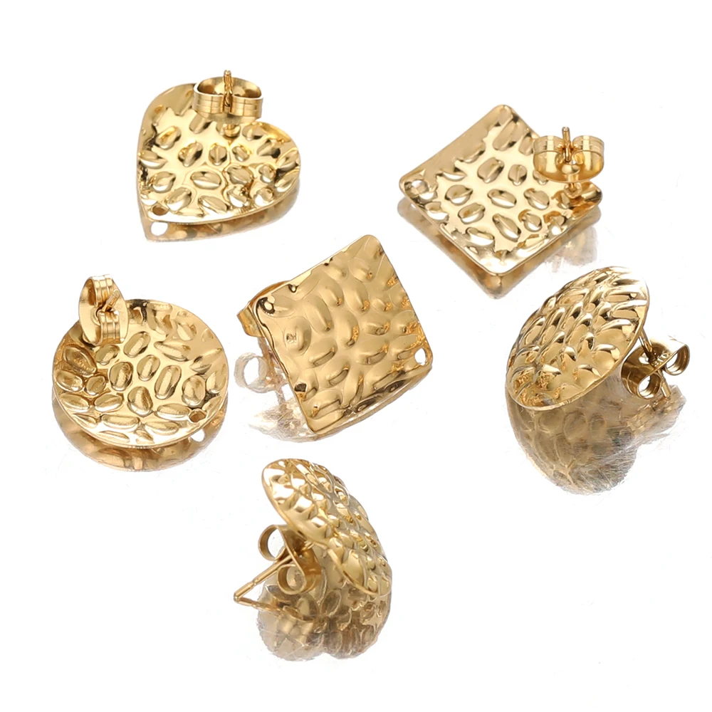 

10pcs Gold Stainless Steel Heart Earrings Ear Studs Embossed Earring Connector Findings Components for DIY Gifts Jewelry Making