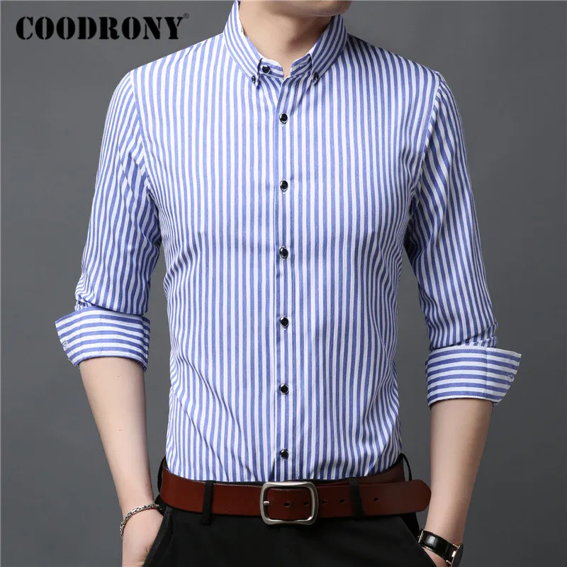 

COODRONY Long Sleeve Shirt Men Clothes Spring Autumn Mens Shirts Business Casual Classic Striped Camisa Social Masculina C6021
