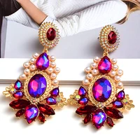 new arrive statement long crystal pearl metal dangle drop earrings high quality fashion glass jewelry accessories for women