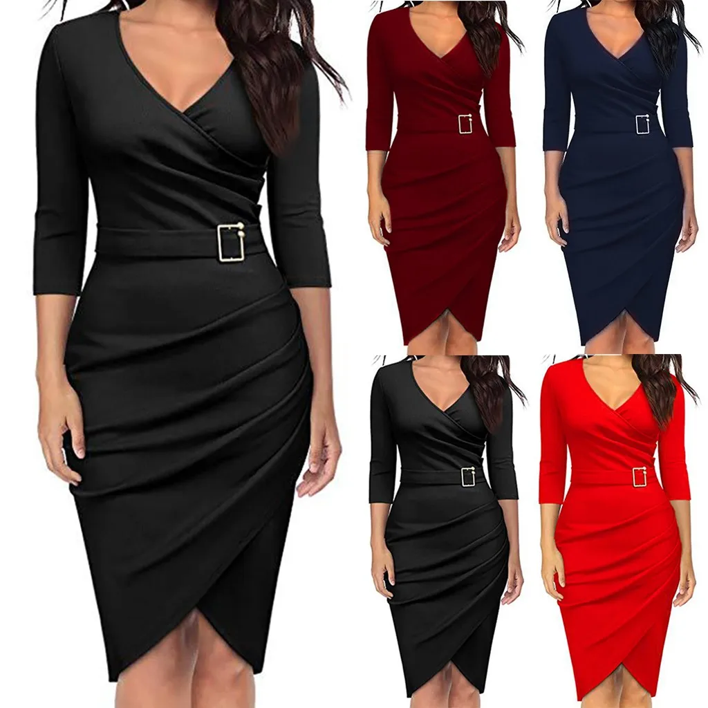 Женское вечернее платье с V-образным вырезом и длинным рукавом | Женская одежда