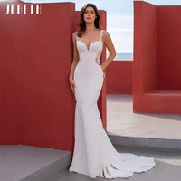jeheth illusion sweeteart applique satin mermaid wedding dresses sexy spaghetti straps sleeveless bridal gown vestidos de novia