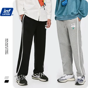 Мужские спортивные штаны с эластичным поясом, модные джоггеры с боковыми полосками, Свободные флисовые вязаные спортивные штаны для пар, 3325 Вт