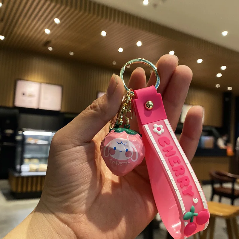 

Cute Cartoon Bell Strawberry Keychain Kawaii Fruit Doll Gift Keyring Backpack Simulation Chlidren's Best Gift Key Accessories