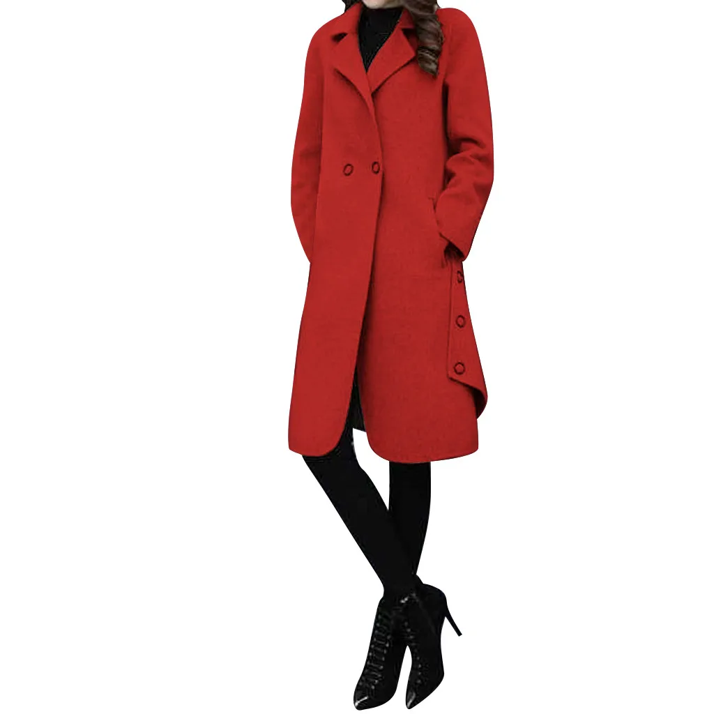 RD Women Outerwear Overcoat Autumn Winter Jacket New Fashion Long Woolen Coat Women Long Sleeve Slim Solid Female Wool Coats#108 - Цвет: RD