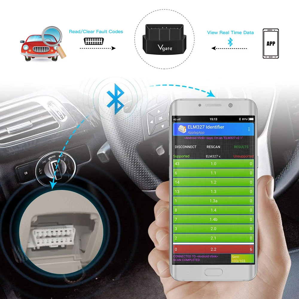 Автомобильный диагностический сканер Vgate Icar 3 ELM327 OBD2 Bluetooth Wi Fi V2.1 для