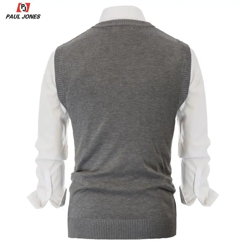 Мужской вязаный жилет PAUL JONES с v образным вырезом без рукавов пуловер однотонный