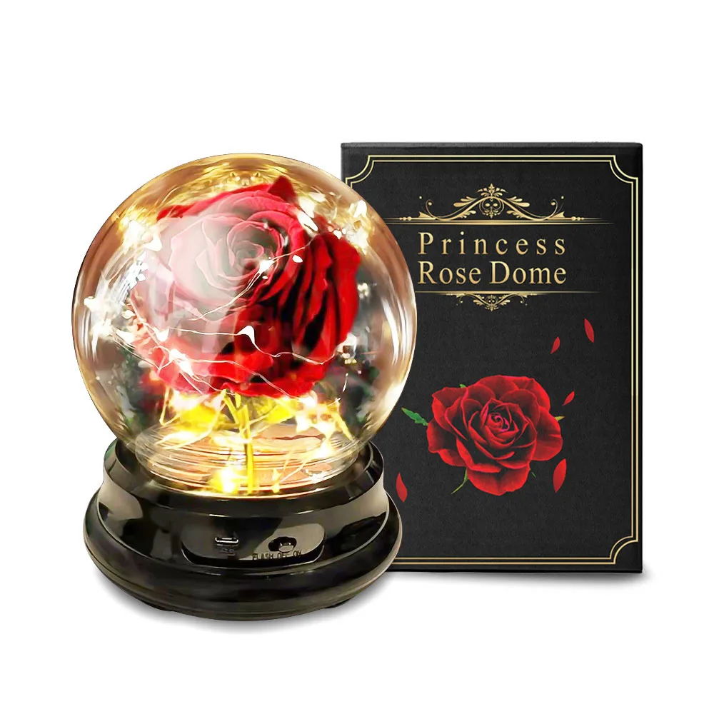 

Artificial flower Eternal Rose LED lamp beauty glass cover beast wedding home decoration birthday Christmas gift bedroom