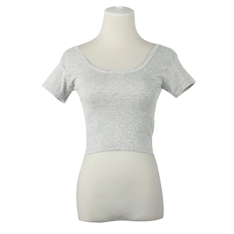 Футболка женская хлопковая с U-образным вырезом пикантный кроп-топ однотонная