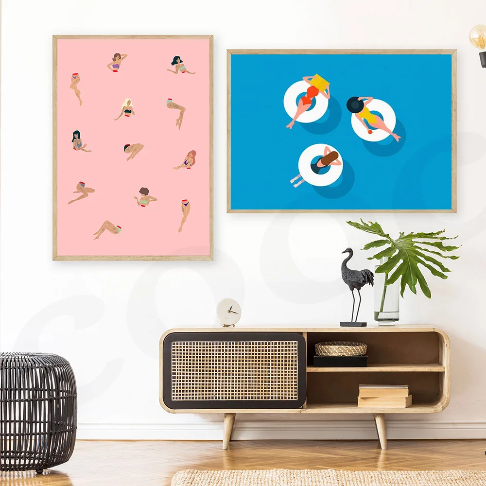 Абстрактная Картина на холсте с изображением Женщины бикини плавание картина в