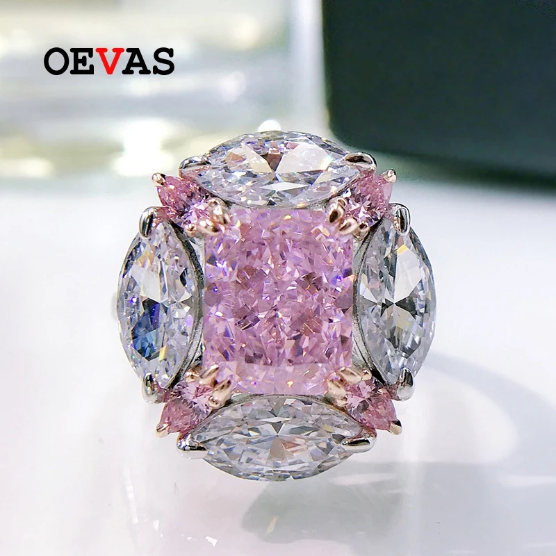

OEVAS 100% Серебро 925 пробы 8*10 мм розовый Высокоуглеродистый бриллиант блестящие кольца для женщин ювелирные изделия для свадебной вечеринки по...