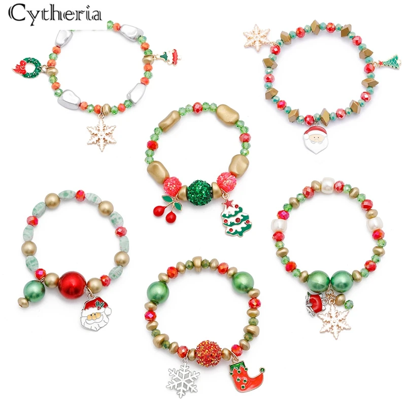 Браслет в виде снежинки с искусственными бусинами рождественской елки вишни