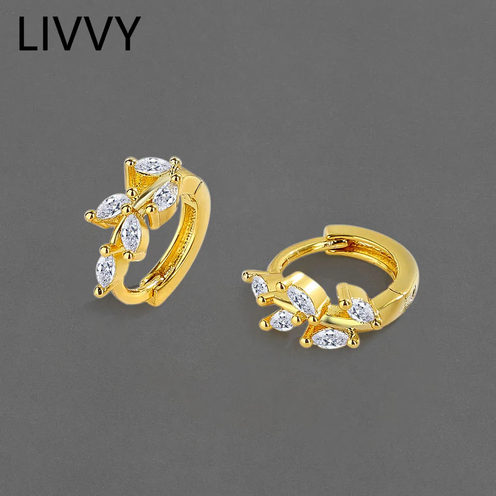 

LIVVY Silver Color Hot Selling Leaves Zircon Hoop Earrings Female Fashion Simple Elegance Gorgeous Jewelry Valentine Gift