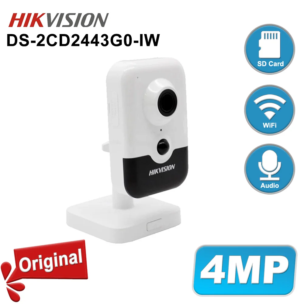 

Hikvision DS-2CD2443G0-IW 4MP IR Fixed Cube Network Camera Wifi Connection Indoor IP Camera withTwo-Way Audio 120dB WDR H.265+