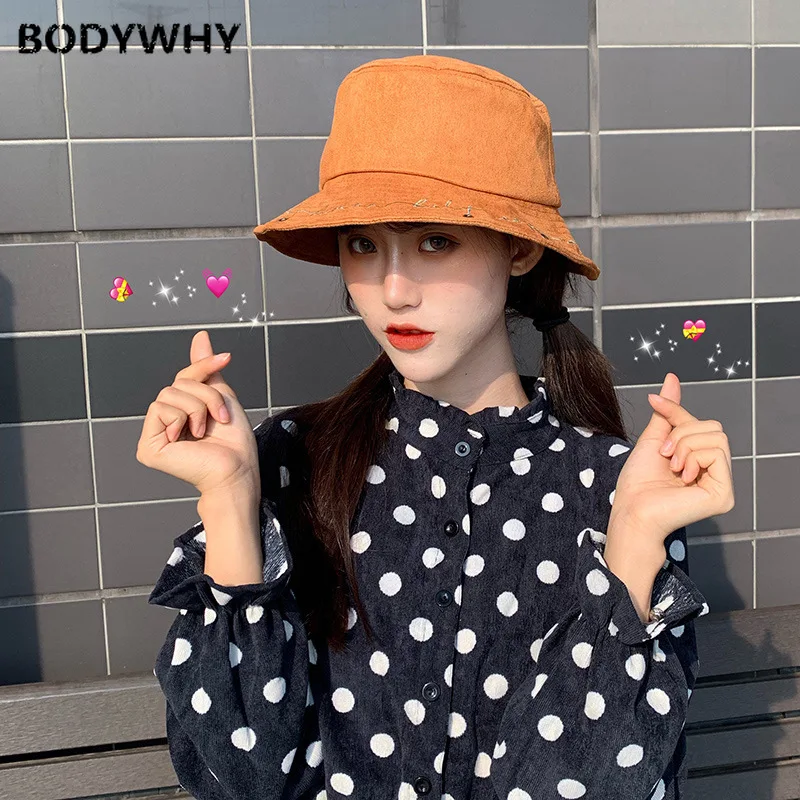 Female Hat Autumn and Winter Japanese Literary Letters Embroidery Fisherman Hat Korean Fashion Personality Fresh Basin Hat Tide