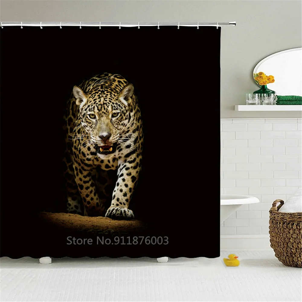 

Animals 3D Printed Lion Tiger Cat Elephant Bath Curtains Waterproof Polyester Cloth Washable Bathroom Shower Curtain with Hook