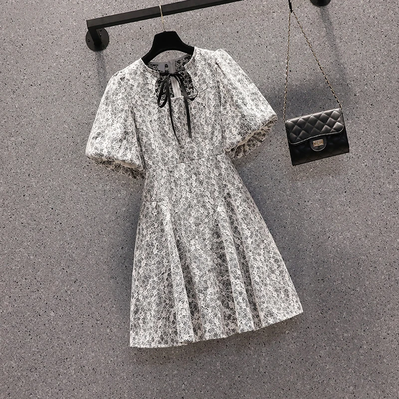 

Plus Size Vintage 90S Lace Summer Women Dress Lantern Short Sleeve Dolly Kawaii Floral Print Mini Party Dresses Plus Size Cloth