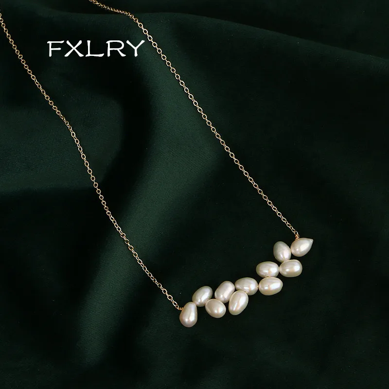 FXLRY ручной работы натуральный жемчуг в форме риса Пшенично жемчужное ожерелье для женщин ювелирные изделия аксессуары