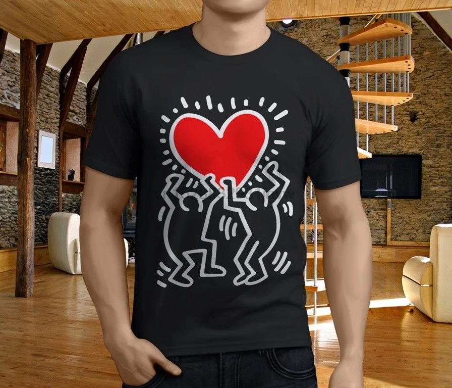 Новинка Мужская футболка Keith Haring с символами сердца поп арт белая черная размер S