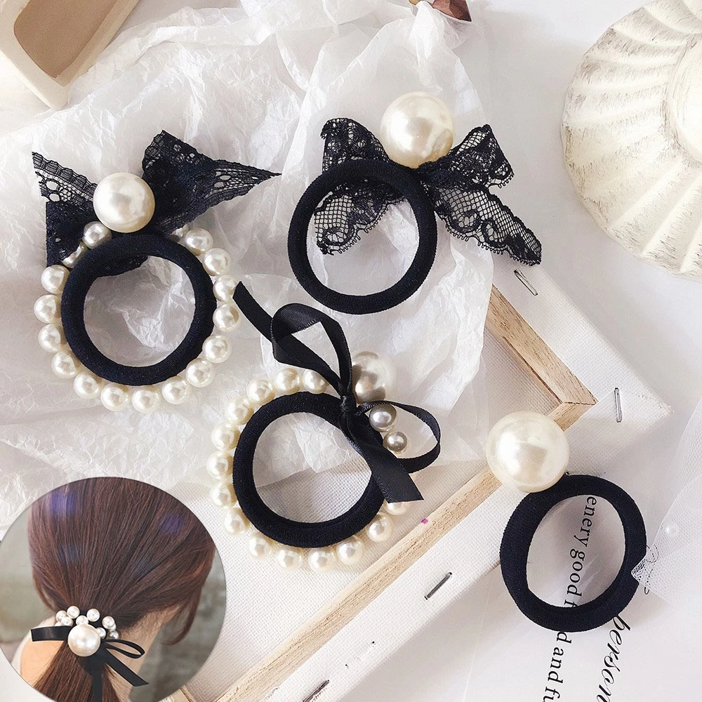 Женская кружевная резинка для волос элегантная эластичная с искусственным