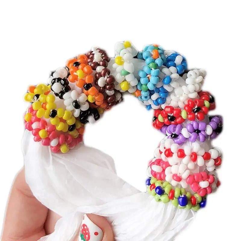 

1/3Pcs Women Mutlicolored Beaded Elastic Finger Rings Small Daisy Floral Jewelry