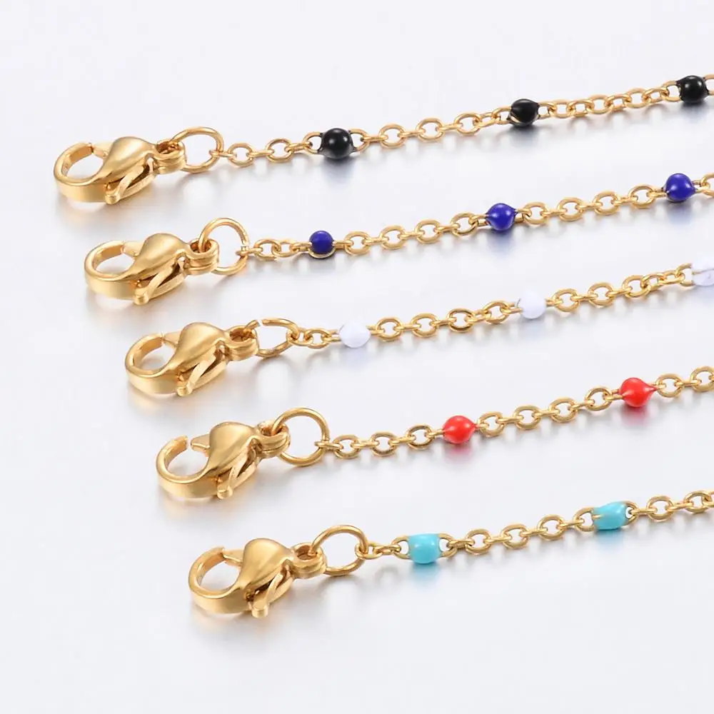 Stainless Steel Gold/Steel Tone Beaded Chain Bracelet Colorful Enamel Fashionable Ladies Jewelry | Украшения и аксессуары
