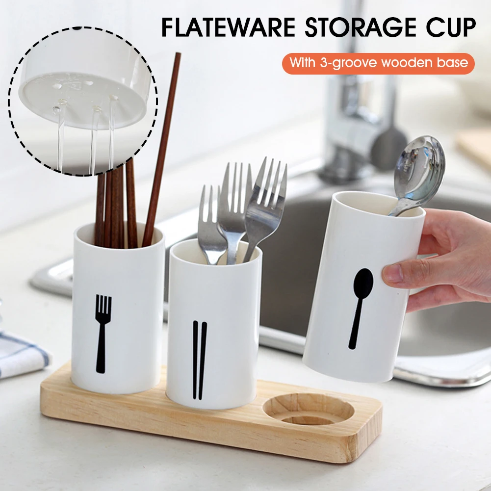 

Cutlery Utensil Holder 3 In 1 Silverware Caddy Flatware Organizer With Wood Base Countertop Organizer For Knives Spoons Forks