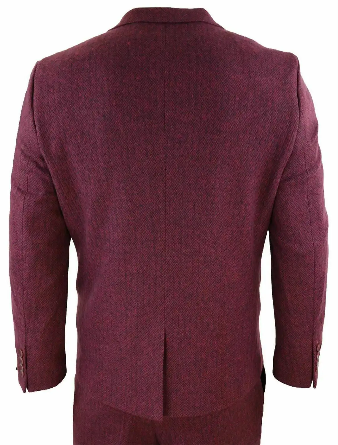 

Mens Wool 3 Piece Suit Tweed Burgundy Herringbone Tailored Fit Peaky Blinders