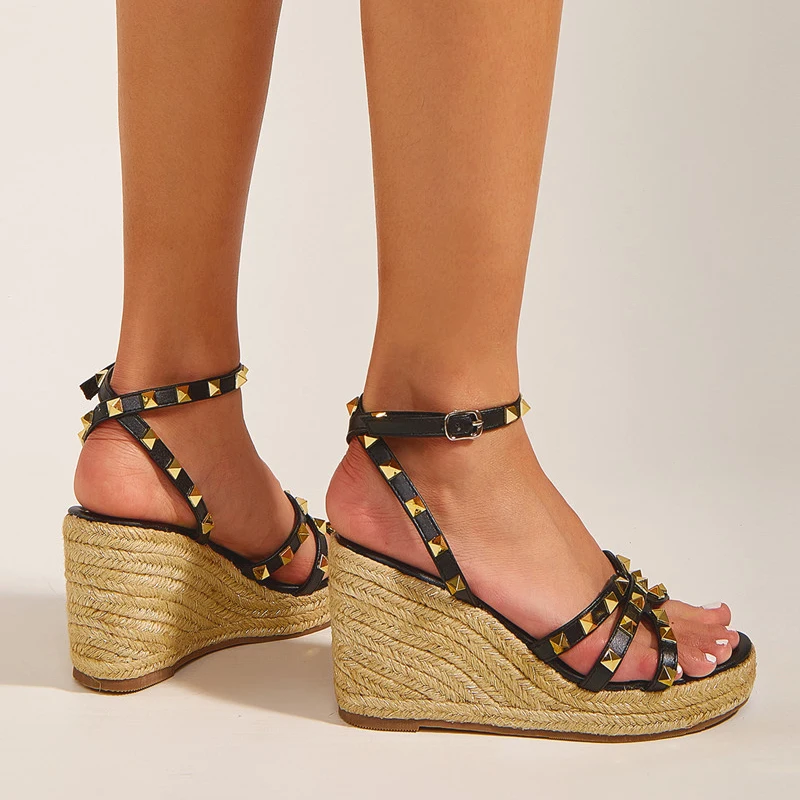 

Women Sandals Wedge Heels Summer Shoes Rivet Lady Footwear