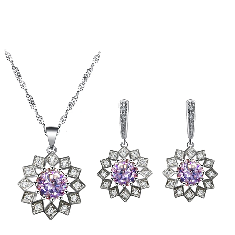 Комплект из колье и серёг серебра 925 пробы с фианитами | Украшения аксессуары