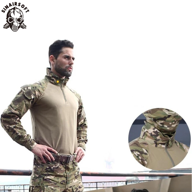 SINAIRSOFT Tactical G3 Camouflage Suit Military Airsoft Uniform BDU Rapid Assault 1/4 Zip Combat Shirt Pants Set Multicam Sniper