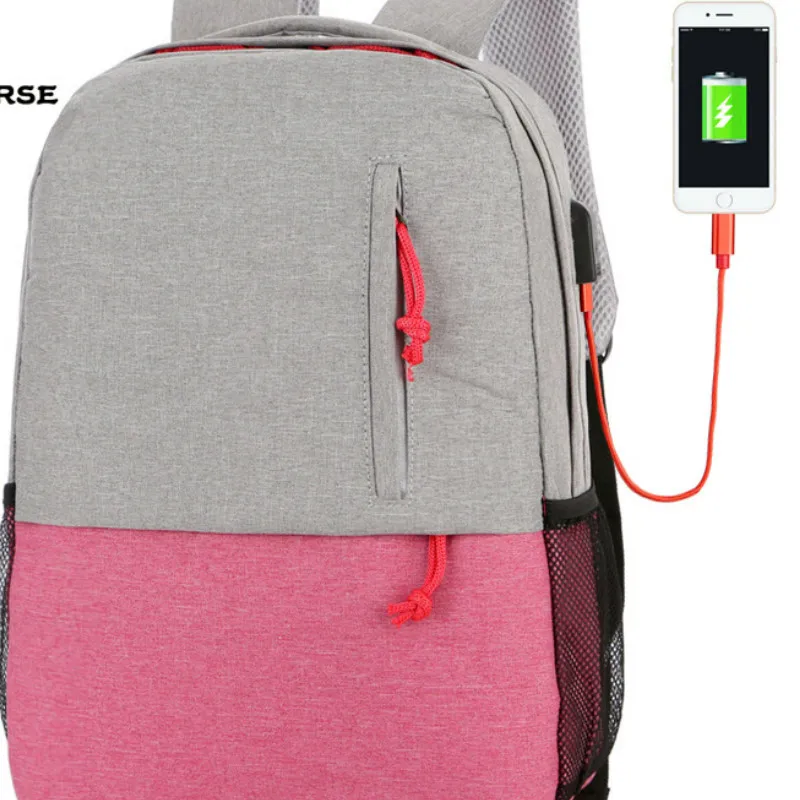 pink with zipper Осенний мужской и wo мужской рюкзак, USB зарядка, сумка через плечо для ноутбука, нейлоновый рюкзак для путешествий, школьный рюкзак для студентов - Цвет: pink with zipper