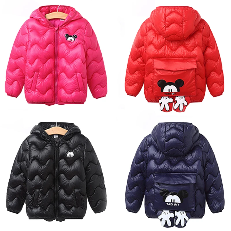 Детская зимняя куртка с Микки Маусом для мальчиков и девочек теплая хлопковая