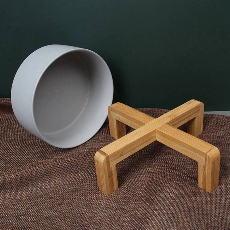 

Ceramic Cat Dog Bowl Dish With Wood Stand No Spill Pet Food Water Feeder Small Dogs Pet Bowl