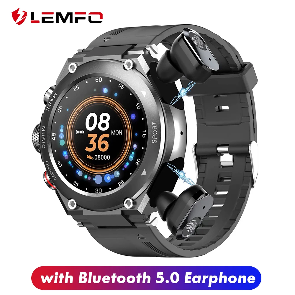 Смарт-часы LEMFO T92 мужские с Bluetooth-вызовом и наушниками Полный сенсорный экран