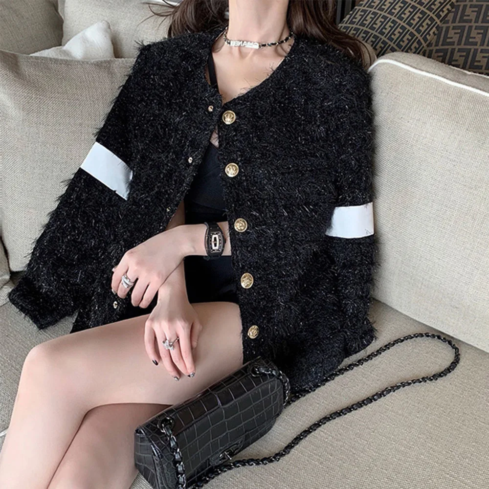 

Женский твидовый пиджак в стиле ретро, Элегантное однобортное пальто в стиле пэчворк с круглым вырезом и длинным рукавом, осень 2019