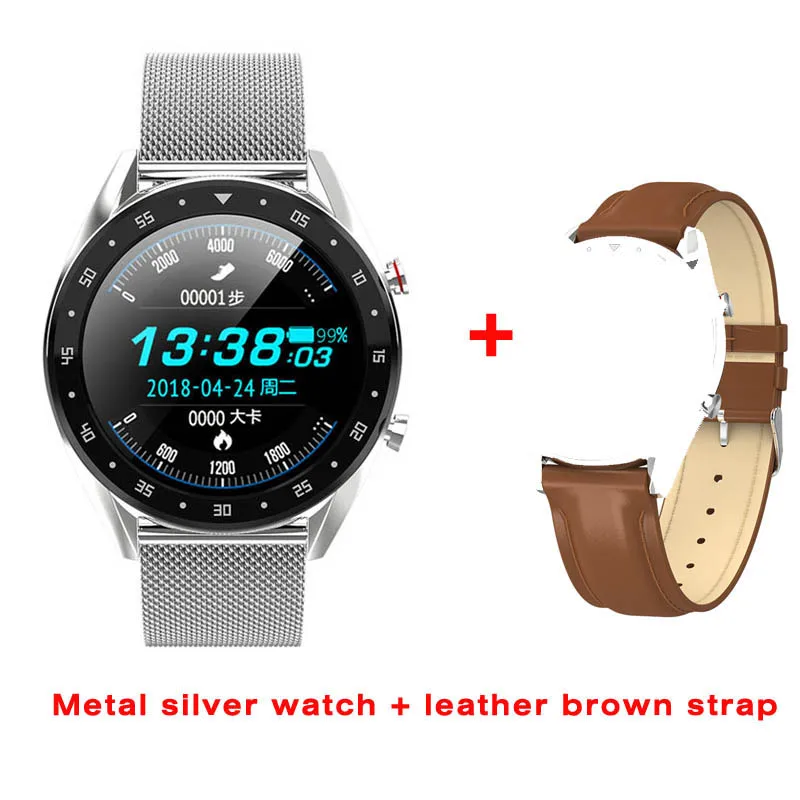 Greentiger L7 Bluetooth Смарт-часы для мужчин ЭКГ+ PPG HRV монитор сердечного ритма артериального давления IP68 Водонепроницаемый умный браслет Android IOS - Цвет: Silver add brown